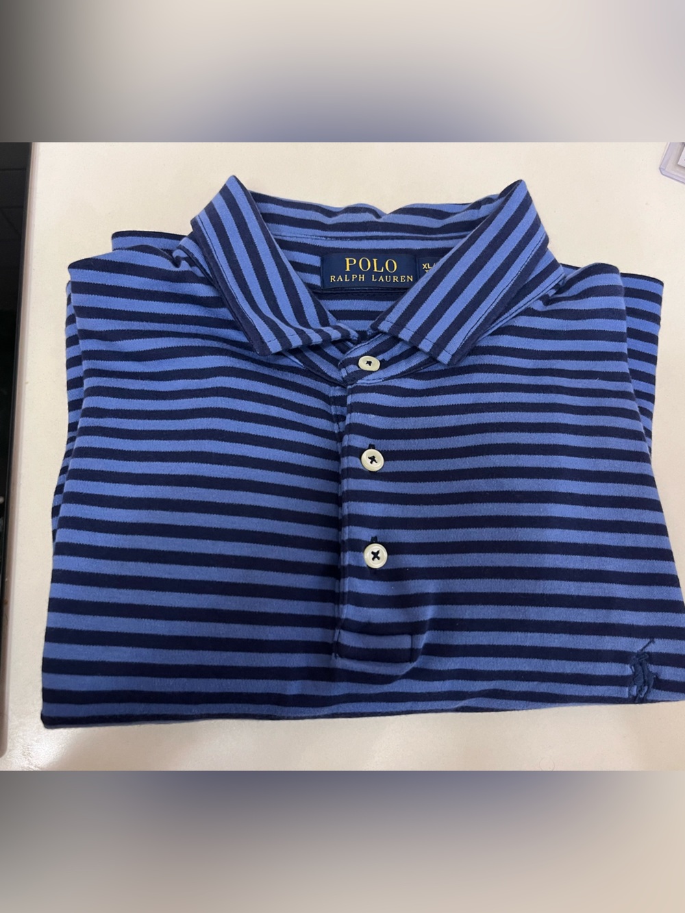 Polo Ralph Lauren Striped Blue Polo Shirt Men's  XL Short Sleeve